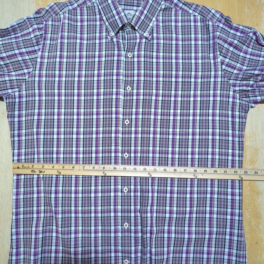 Peter Millar long sleeve button down plaid lavender cotton shirt size L - Picture 9 of 12